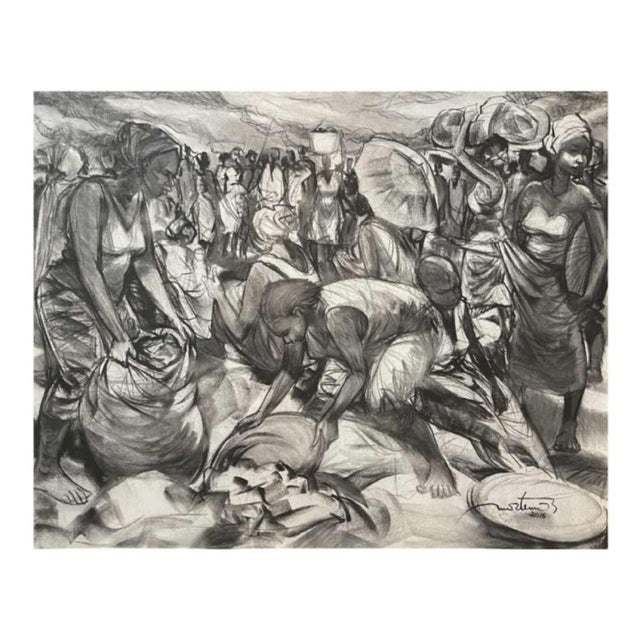 Denis Matemo, Market Scene, Charcoal on Canvas, 2016 For Sale - Image 17 of 17