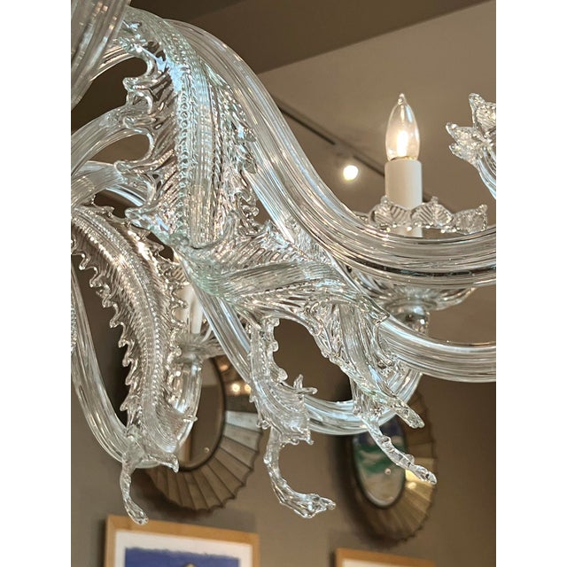 Impressively Large Murano Blown Clear Glass Chandelier With Floral and Foliate Tendrils For Sale - Image 10 of 14