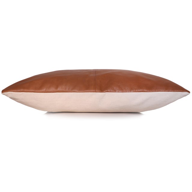 2020s Luxury Camel Brown Genuine Leather Throw Pillow 18x18 | Handmade Modern Leather Cushion For Sale - Image 5 of 8