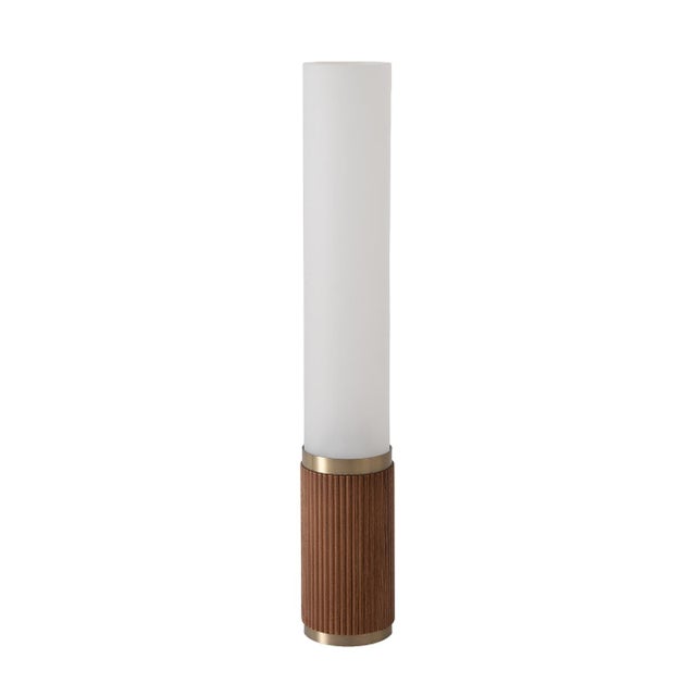 2020s Tambo Cylindro Accent Table Lamp - Dark Walnut, Weathered Brass, Frosted Acrylic, Dimmer Switch, 29" For Sale - Image 5 of 8