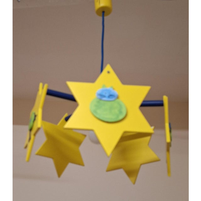German Childrens Room Ceiling Lamp with Colored Painted Pine Wood Frame by Waldi For Sale - Image 6 of 8
