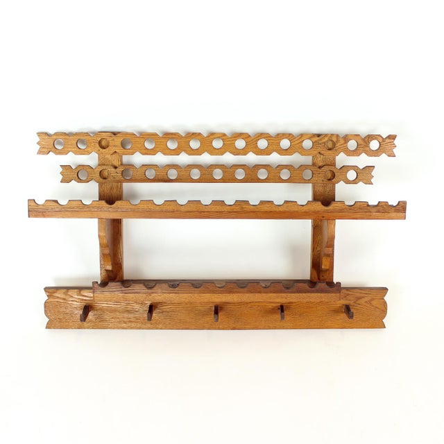 Mid-Century Modern Folk Art Wooden Wall Shelf, Czechoslovakia, 1950s For Sale - Image 9 of 9