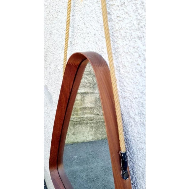 Brown Modern Triangular Teak Mirror by Franco Campo and Carlo Graffi, Italy, 1950s For Sale - Image 8 of 10