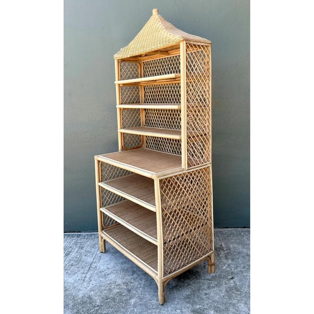 Early 21st Century Amanda Lindroth Pagoda Rattan Etagere For Sale - Image 5 of 12