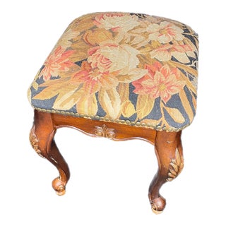 French Louis XV Style Needlepoint Ottoman For Sale