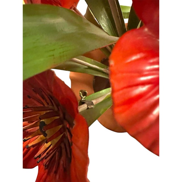 Vintage Italian Tole Red Poppy Flowers / Floral Poppies Arrangement Sculpture in Pot, Made in Italy For Sale In Dallas - Image 6 of 8