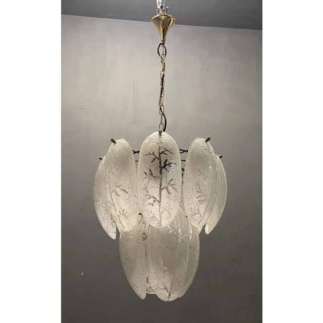 Frosted murano glass leaf chandelier hand blown murano glass composed of 12 large frosted murano glass leaves. height...