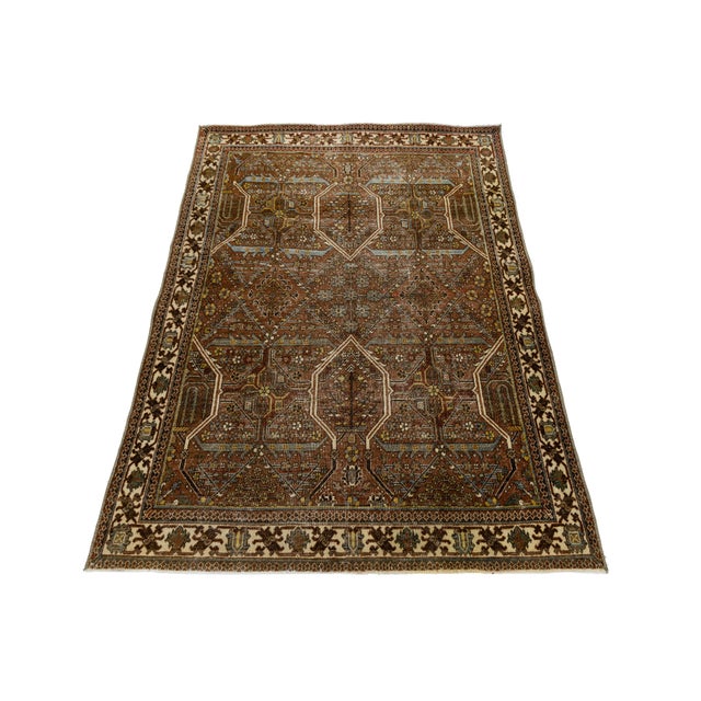Blue Antique Malayer Wool Rug | Distressed Muted Rust & Blue Oushak Style Area Rug For Sale - Image 8 of 9