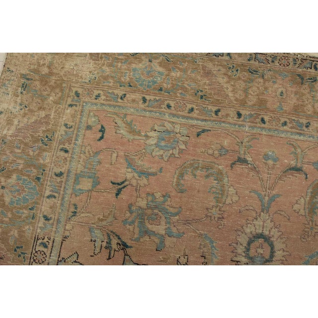 Textile Tabriz Rug 6’4” X 9’9” Pink Wool Vintage Distressed Hand-Knotted Carpet For Sale - Image 7 of 15