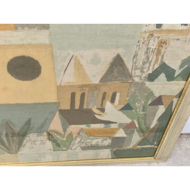 Framed Large Vintage Decorative Linen With Cityscape For Sale In New Orleans - Image 6 of 12