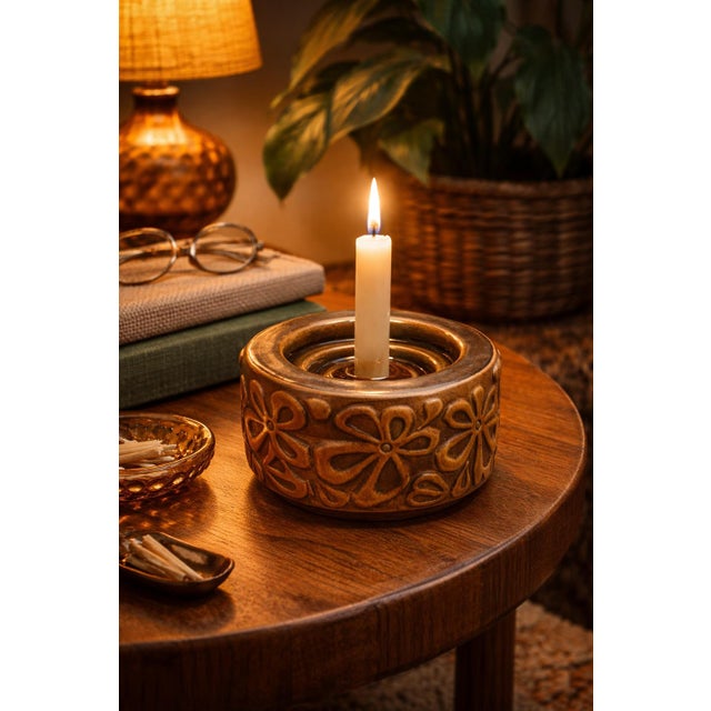1970’s Vogel Studio Pottery Candle Holder – Carved Floral Motif – Mid-Century / 1970s Organic Modern – Usa For Sale In Los Angeles - Image 6 of 7