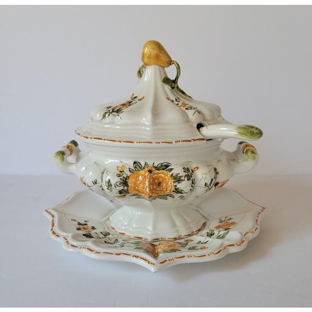 Vintage Italian Porcelain Floral Sauce Tureen With Underplate and Ladle ...