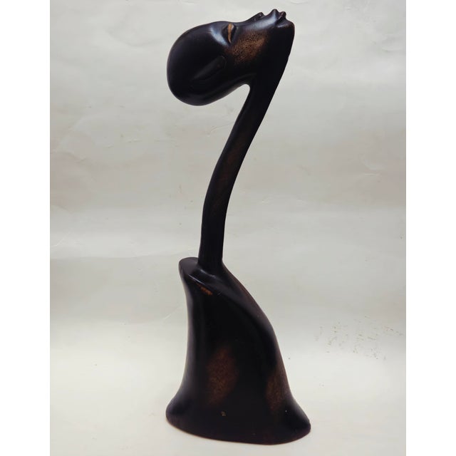 Mid 20th Century African Carved Wood Modernist Sculpture Male and Female Busts - A Pair For Sale - Image 9 of 18