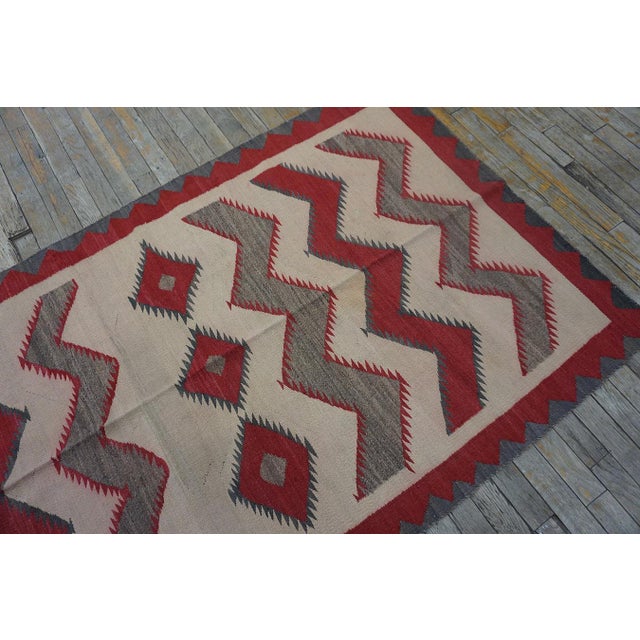 Awesome Ivory Background Color and Tribal Geometric Design Antique American Navajo Flatweave Rug For Sale In New York - Image 6 of 18
