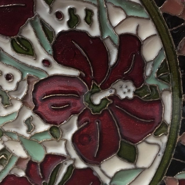 Hand Painted Floral Butterfly Cloisonné Decorative Plate For Sale - Image 11 of 11