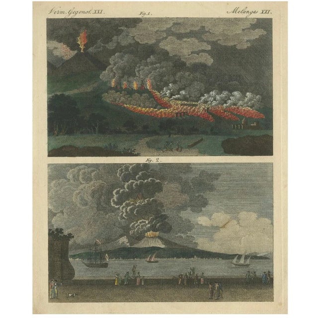 Johann Ludwig Bertuch, Mount Vesuvius Eruptions, 1798, Engravings on Paper, Set of 2 For Sale
