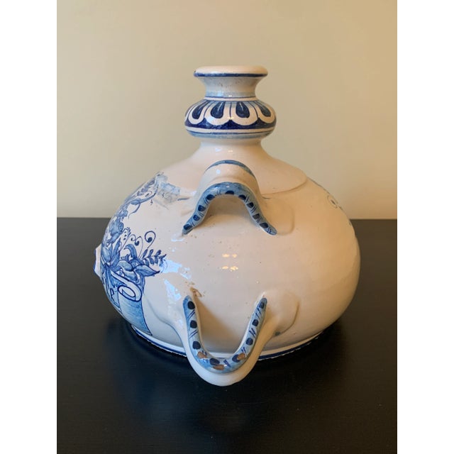 Blue Vintage Italian Hand Painted Blue and White Faience Pottery Jug Vase For Sale - Image 8 of 12
