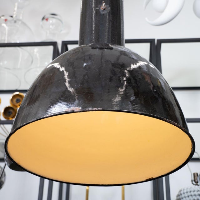 Black Industrial Style Enameled Pendant Fixture For Sale - Image 8 of 12