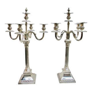 Grand-Scale Georgian Silver-Plate Candlabra 29" Tall - A Pair of 2 For Sale