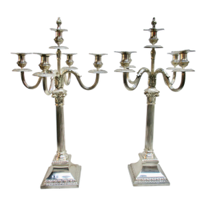 Grand-Scale Georgian Silver-Plate Candlabra 29" Tall - A Pair of 2