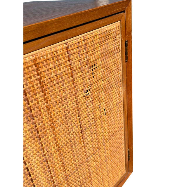 1970s Vintage Mid Century Modern Oak and Cane Floating Low Long Dresser or Credenza For Sale - Image 5 of 11
