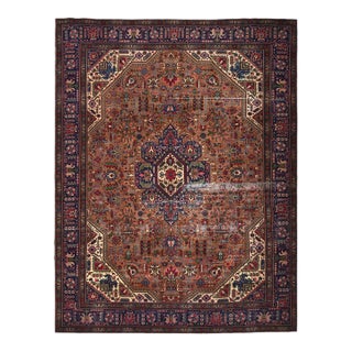 1970s Vintage Persian Handmade Wool 10x13 Orange Area Rug For Sale