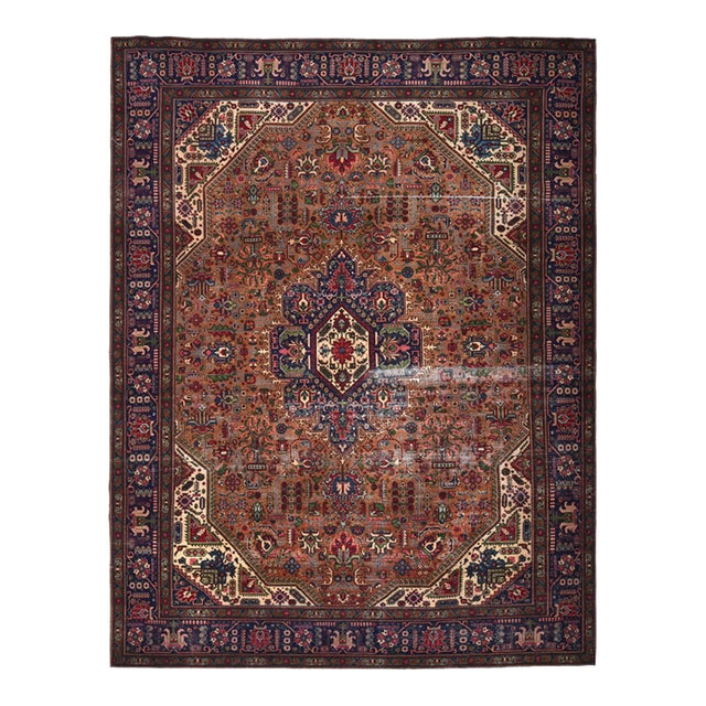 1970s Vintage Persian Handmade Wool 10x13 Orange Area Rug For Sale
