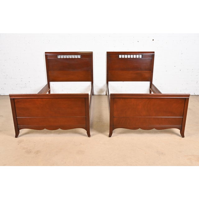 Regency Carved Mahogany Twin Beds by Fancher, Circa 1940s For Sale - Image 9 of 9
