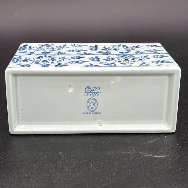 Mid-Century Modern Vintage MCM Williamsburg Delft Pottery Holland Flower Frog Brick Vase For Sale - Image 3 of 6