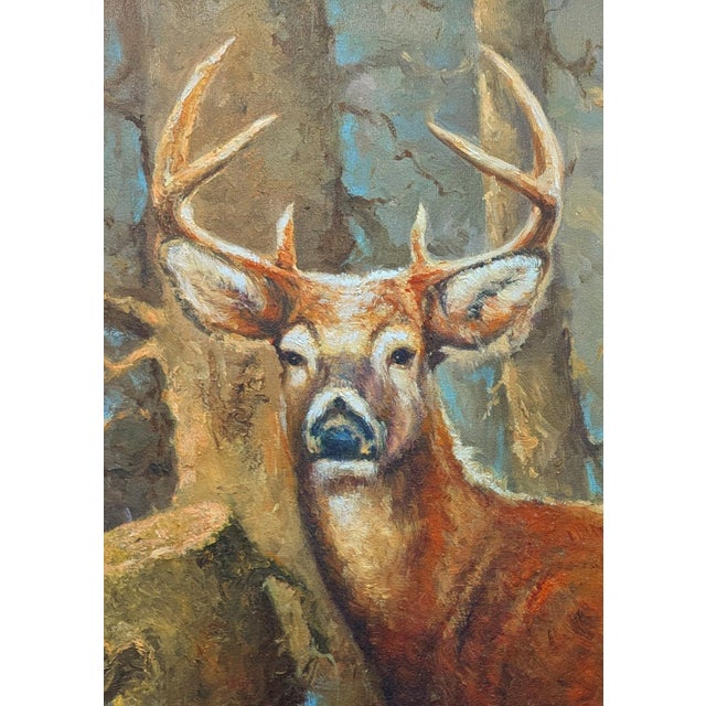 Large White Tail Deer Painting on Canvas For Sale - Image 4 of 5