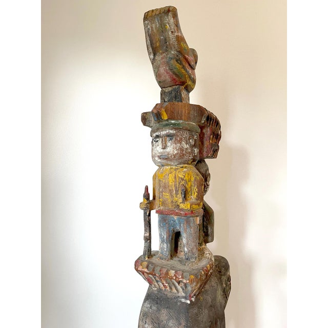 Brown Antique Burmese Architectural Carved and Polychromed Wood Pole Southeast Asia For Sale - Image 8 of 16