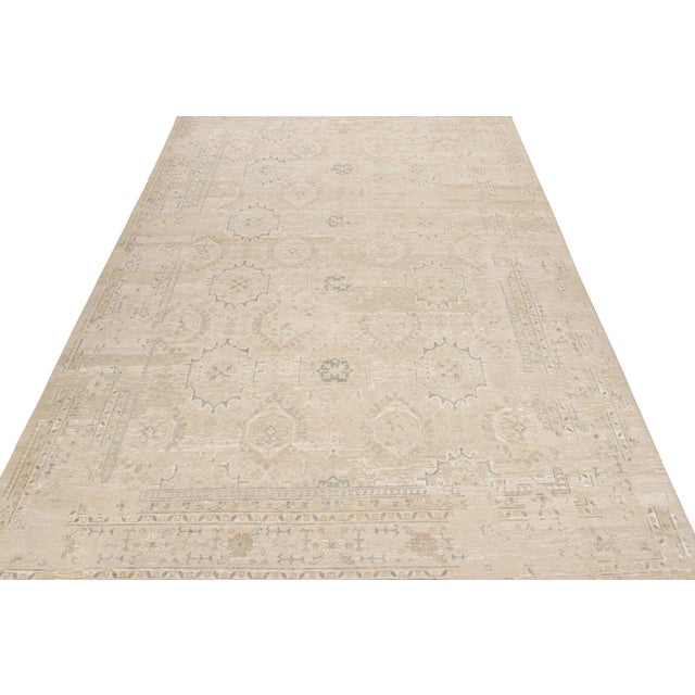 2010s Rug & Kilim’s Oushak Style Rug in Beige, Gray and Gold Floral Patterns For Sale - Image 5 of 7