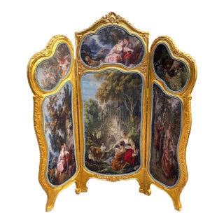 Late 20th-Century Gilded Louis XVI Beech 3-Panel Room Divider Screen For Sale
