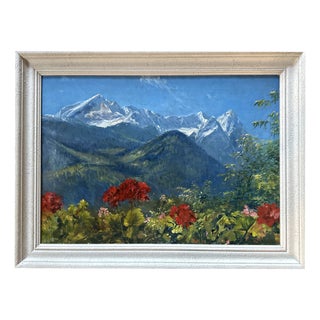 Max Rabes, View from the Obersalzberg Toward the Hochkalter and Reiter Alpe, Berchtesgaden Alps, 1930s, Oil Painting on Canvas For Sale