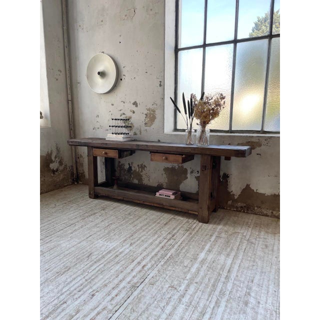 Brown Oak Console Workbench, 1950s For Sale - Image 8 of 18