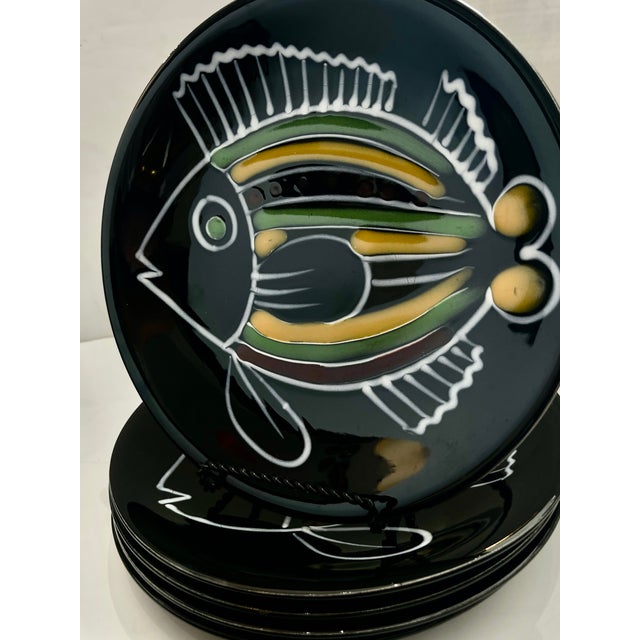 French Robert Picault Black Glazed Ceramic Fish Vallauris Set 15 Pieces For Sale In West Palm - Image 6 of 13