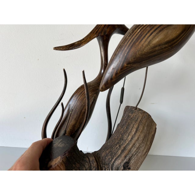 Mid-Century Modern Vintage Carved Wood Heron Bird Sculpture For Sale - Image 3 of 13