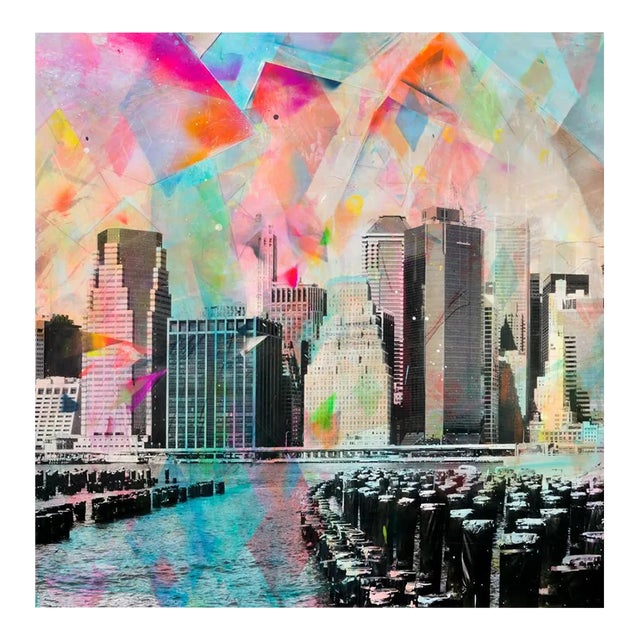 Junto Al Muelle, Colorful Hand-Painted Photograph, New York Scene, 2018 For Sale