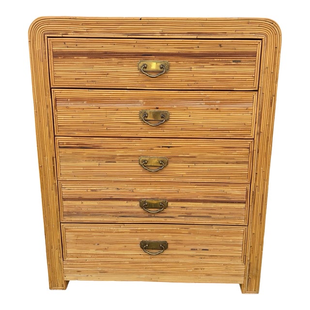 Vintage Gabriella Crespi Pencil Reed Rattan Tall Dresser For Sale