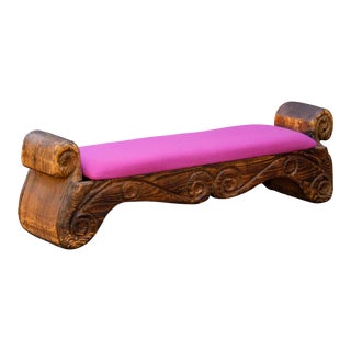 Carved Wood Bench by Witco For Sale