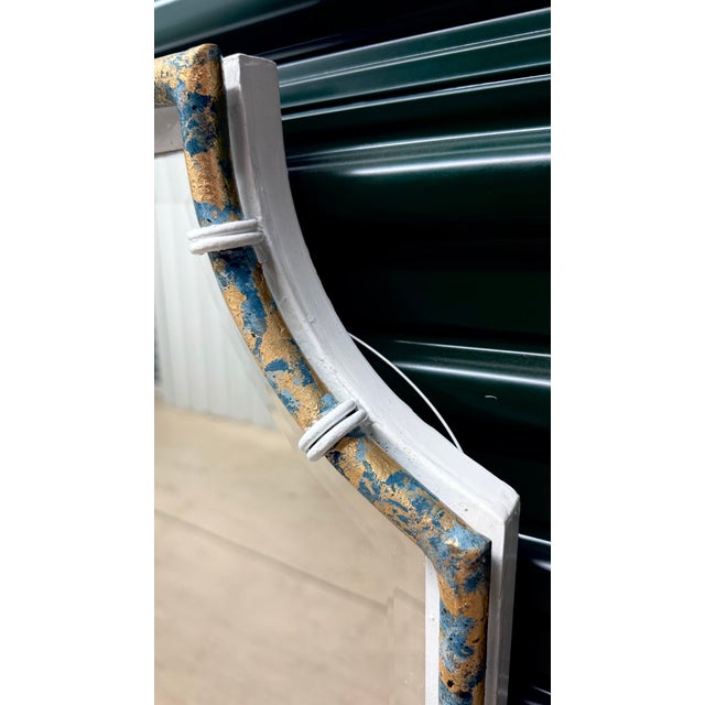 Vintage Palm Beach Regency Uttermost Chinoiserie Pagoda Wall Mirror - Bespoke Blue and Gold Finish -Newly Painted For Sale In Mobile - Image 6 of 10