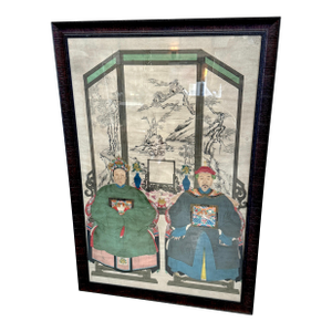 Large Qing-Dynasty Double Ancestral Portrait China, late 19th C. Guangxu Period