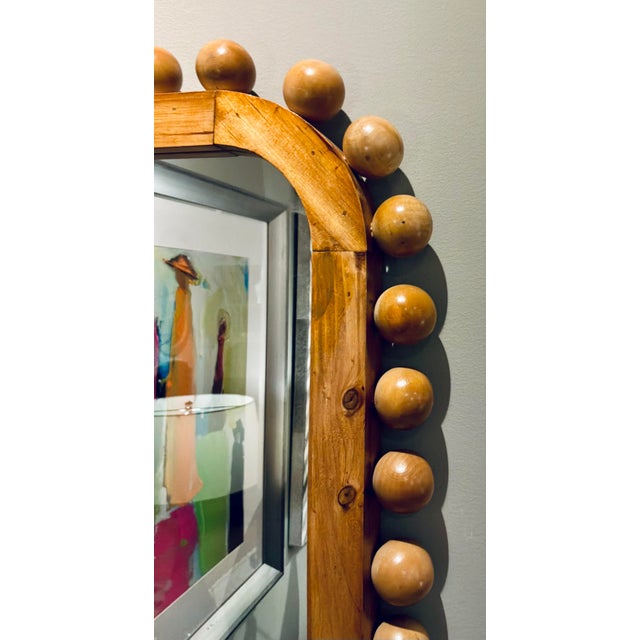 Stylish Organic Modern Wood Ball Trim Wall Mirror, showroom floor sample