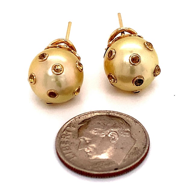 South Sea Pearl Sapphire Earrings 14k Gold Certified For Sale - Image 14 of 15