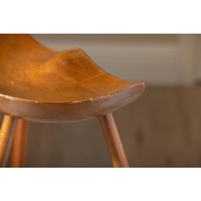 Vintage Scandinavian Modern Sculptural Beech Tripod Stool For Sale - Image 13 of 17