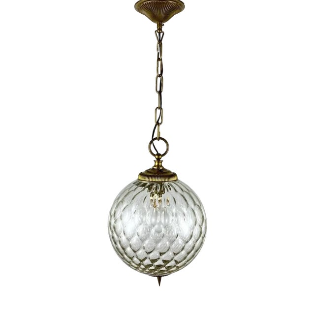 Vintage Gilt Brass and Textured Glass Ceiling Light For Sale