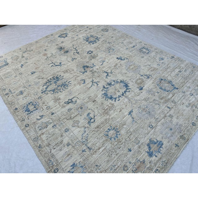 Oushak Handmade Wool Rug in Cream and Light Blue For Sale - Image 4 of 11