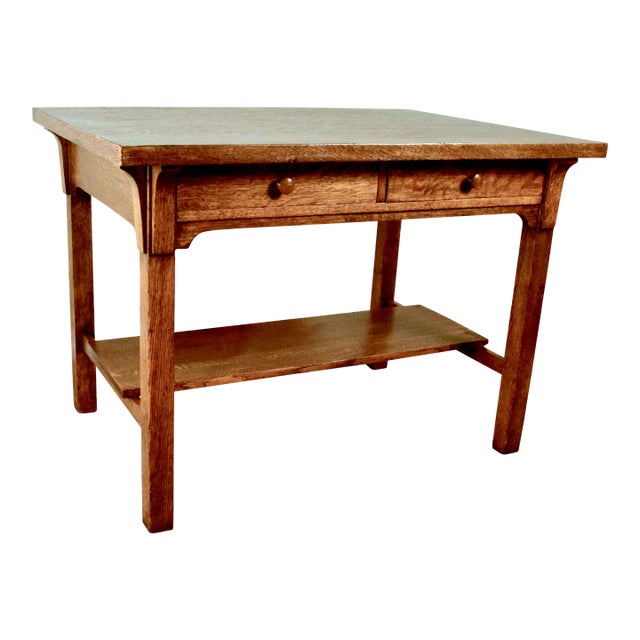 Early 1900s American Craftsman Mission Quarter-Sawn Oak Desk or Library Table For Sale