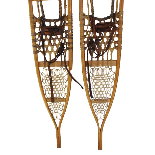 Tan Vintage Ash, Sinew & Leather Lund Snowshoes Cottage Style For Sale - Image 8 of 9
