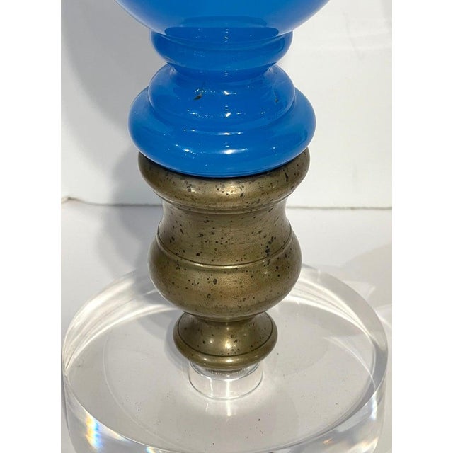 French 19th Century Napoleon III Blue Opaline & Lucite Newel Post For Sale - Image 3 of 5
